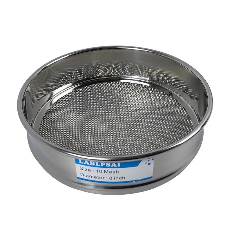 LABLPSAI 10 Mesh Lab Sieves 8" Diameter 304 Stainless Steel Wire Cloth Test Sieve for Industrial Laboratory Home - Image 1